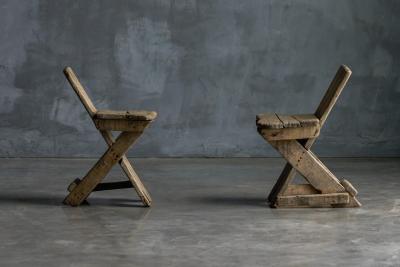 Pair of Rustic Folk Art Chairs France Early 20th Century