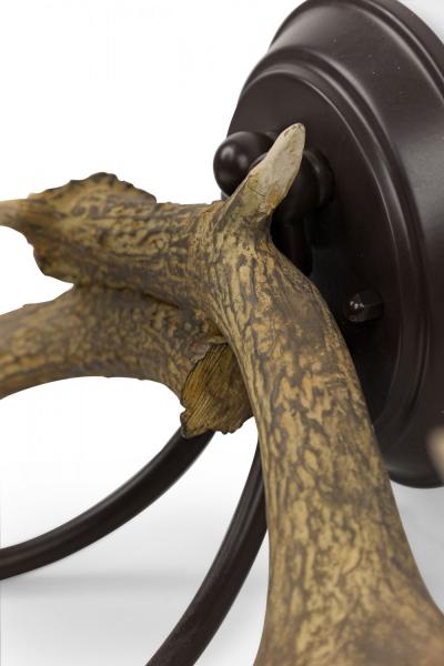 Pair of Rustic Resin Faux Antler Wall Sconces with Small Green Pleated Shades