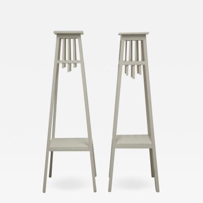 Pair of Rustic White Painted Plant Stands