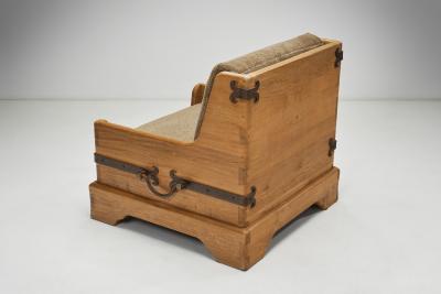 Pair of Rustic Wooden Armchairs with Metal Elements Europe Mid 20th Century