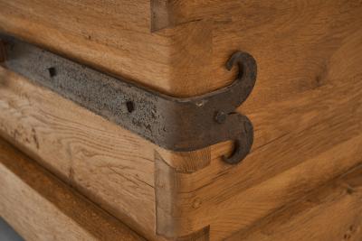 Pair of Rustic Wooden Armchairs with Metal Elements Europe Mid 20th Century