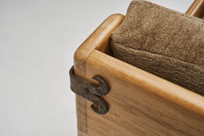 Pair of Rustic Wooden Armchairs with Metal Elements Europe Mid 20th Century