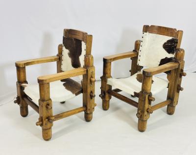 Pair of Safari Style Chairs With Cowhide Upholstery Brazil 1960s