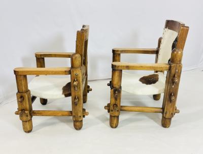 Pair of Safari Style Chairs With Cowhide Upholstery Brazil 1960s