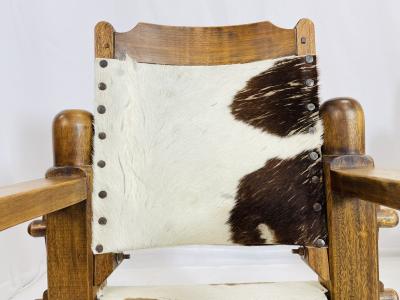 Pair of Safari Style Chairs With Cowhide Upholstery Brazil 1960s