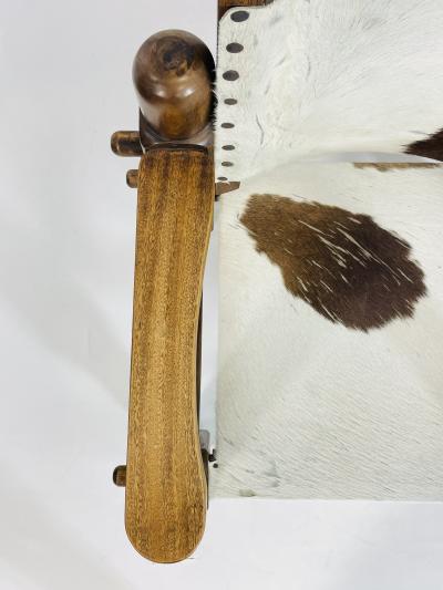 Pair of Safari Style Chairs With Cowhide Upholstery Brazil 1960s
