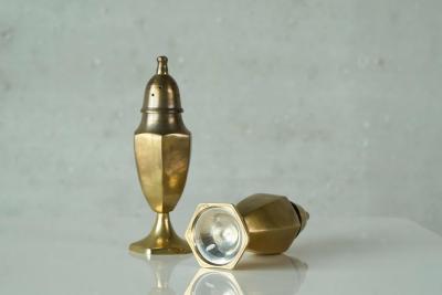 Pair of Salt and Pepper Shakers in Patinated Brass Mid 20th Century