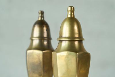 Pair of Salt and Pepper Shakers in Patinated Brass Mid 20th Century