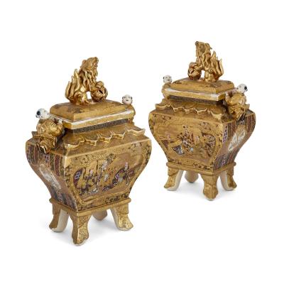 Pair of Satsuma earthenware Meiji period vases