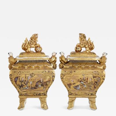 Pair of Satsuma earthenware Meiji period vases