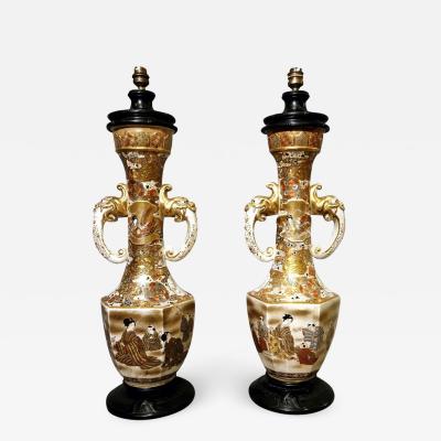 Pair of Satsuma table lamps Japan end of the 19th Century