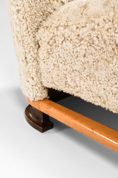 Pair of Scandinavian Art Deco Easy Chairs in Birch and Sheepskin 1930s