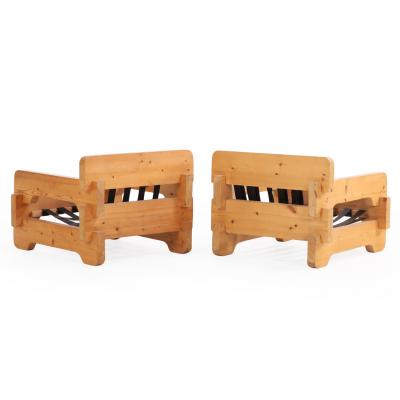 Pair of Scandinavian Brutalist style Pine Armchairs C 1965 