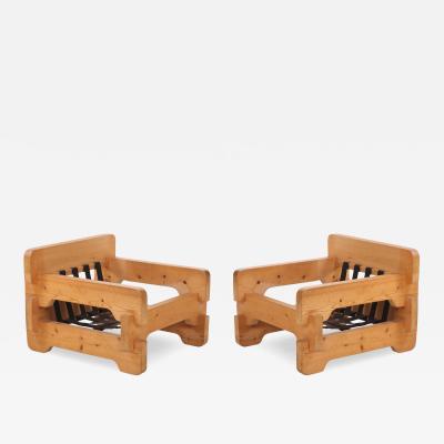 Pair of Scandinavian Brutalist style Pine Armchairs C 1965 