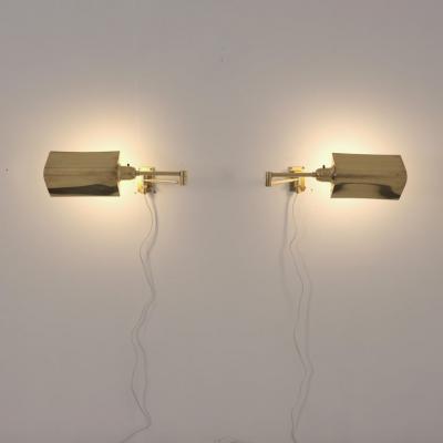 Pair of Scandinavian Modern Adjustable Brass Wall Lamps EW Sweden 1970s