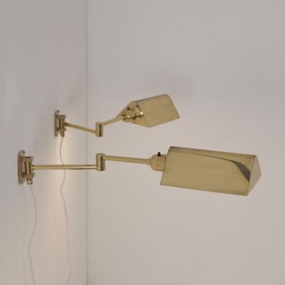 Pair of Scandinavian Modern Adjustable Brass Wall Lamps EW Sweden 1970s