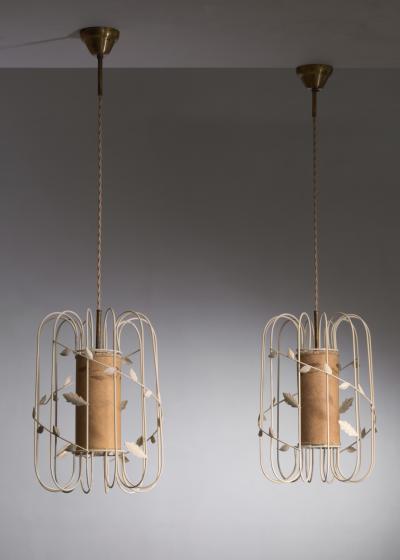 Pair of Scandinavian Modern metal cage pendants