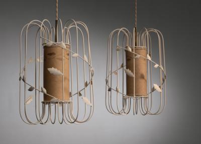 Pair of Scandinavian Modern metal cage pendants