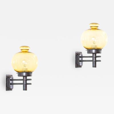 Pair of Scandinavian Outdoor Wall Lights in Copper 1970s