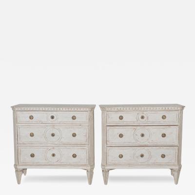 Pair of Scandinavian Painted Chests with Carved Details circa 1920