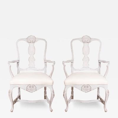 Pair of Scandinavian Rococo Style Painted Armchairs