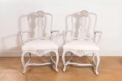 Pair of Scandinavian Rococo Style Painted Armchairs