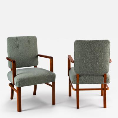 Pair of Scandinavian armchairs late 1950s wood and fabric