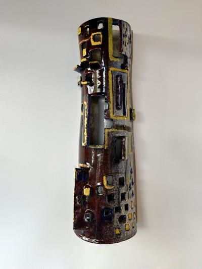 Pair of Sconces Ceramic Enameled Sculpture Italy 1960s