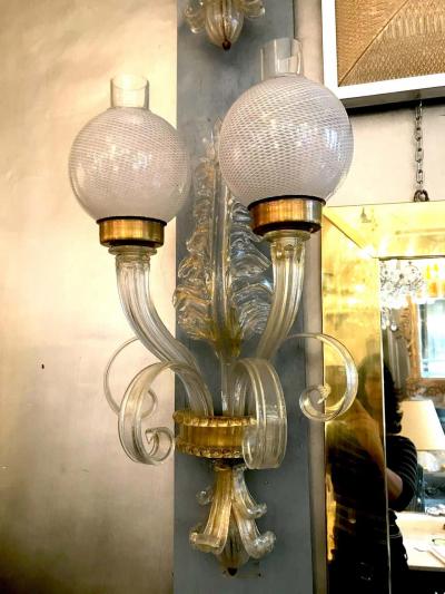 Pair of Sconces Reticello by Seguso Murano 1940