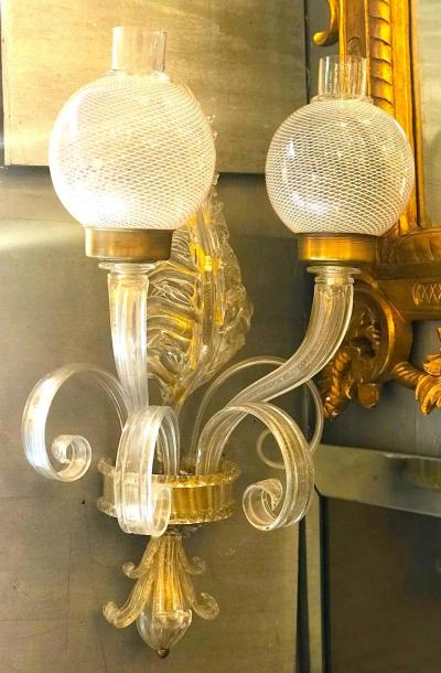 Pair of Sconces Reticello by Seguso Murano 1940
