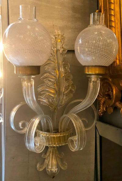 Pair of Sconces Reticello by Seguso Murano 1940
