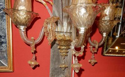 Pair of Sconces of Light Crystal of Murano with Gold Inside 1950 1970