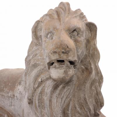 Pair of Scottish Terracotta Lions by Ferguslie R Brown Son Paisley 19th C 