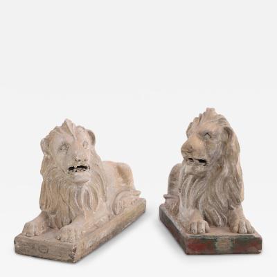 Pair of Scottish Terracotta Lions by Ferguslie R Brown Son Paisley 19th C 