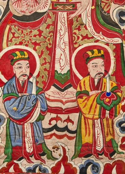 Pair of Scrolls Chinese Court Figures Taoist Ceremonial Painting 
