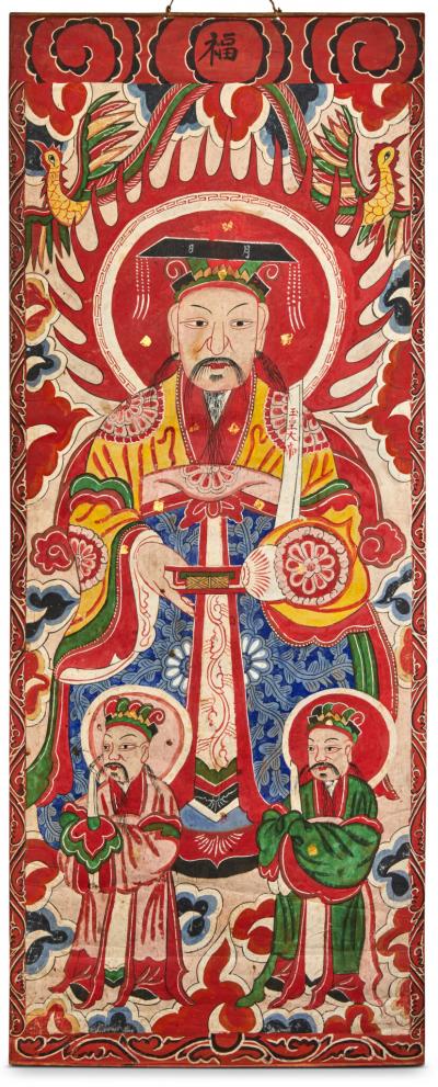 Pair of Scrolls Chinese Court Figures Taoist Ceremonial Painting 