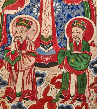 Pair of Scrolls Chinese Court Figures Taoist Ceremonial Painting 