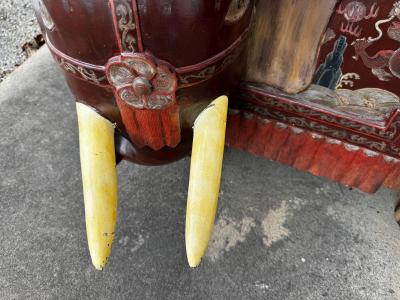 Pair of Sculpted Elephant w Tusk Hand Painted w Beveled Glass Top Tables