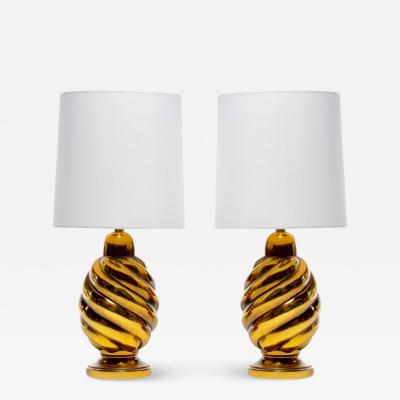 Pair of Sculptural 1970s Brass Swirl Lamps