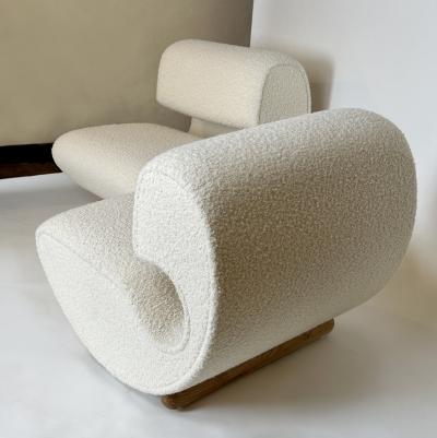 Pair of Sculptural Armchairs Upholstered with White Wool Boucl by Pierre Frey