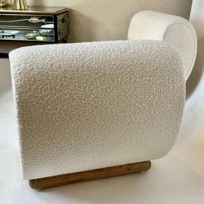 Pair of Sculptural Armchairs Upholstered with White Wool Boucl by Pierre Frey