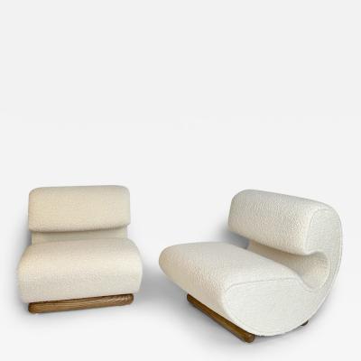 Pair of Sculptural Armchairs Upholstered with White Wool Boucl by Pierre Frey