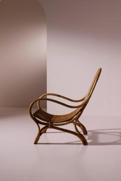 Pair of Sculptural Bamboo Armchairs with Scroll Arms Italy 1960s