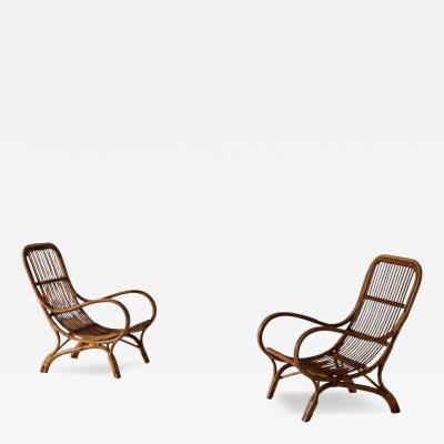 Pair of Sculptural Bamboo Armchairs with Scroll Arms Italy 1960s