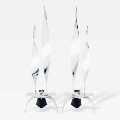 Pair of Sculptural Chrome Flame Andirons