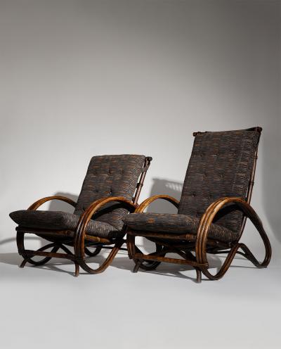 Pair of Sculptural Dutch Rattan Lounge Armchairs Mid Century Modern 1960s