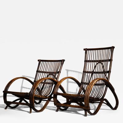Pair of Sculptural Dutch Rattan Lounge Armchairs Mid Century Modern 1960s