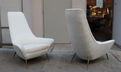 Pair of Sculptural Italian Tall Back Armchairs