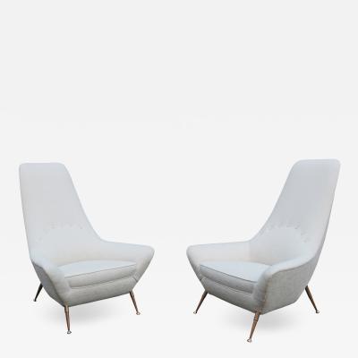 Pair of Sculptural Italian Tall Back Armchairs