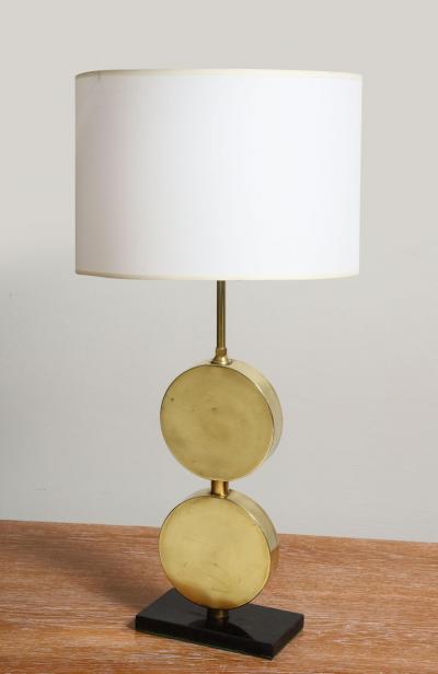 Pair of Sculptural Mid Century Modern Brass Disc Lamps